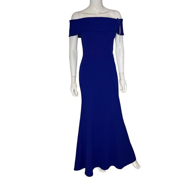 AQUA Off-the-Shoulder Scuba Crepe Gown Blue Women’s Sz 6 - Picture 2 of 8